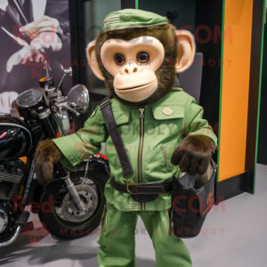 Green Capuchin Monkey mascot costume character dressed with a Moto Jacket and Briefcases
