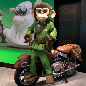 Green Capuchin Monkey mascot costume character dressed with a Moto Jacket and Briefcases