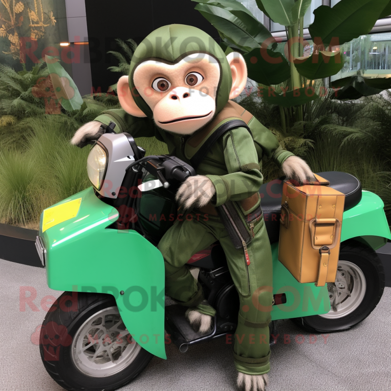 Green Capuchin Monkey mascot costume character dressed with a Moto Jacket and Briefcases