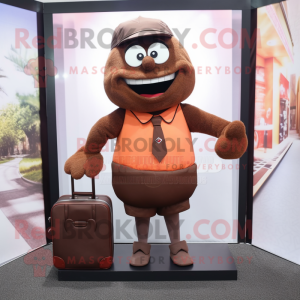 Brown Pendant mascot costume character dressed with a Skirt and Briefcases