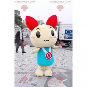 White and red rabbit mascot in blue dress - Redbrokoly.com