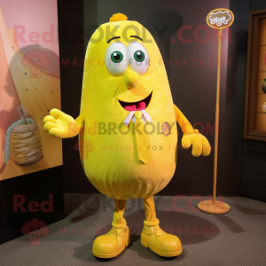 Yellow Mango mascot costume character dressed with a Dress Shirt and Tie pins