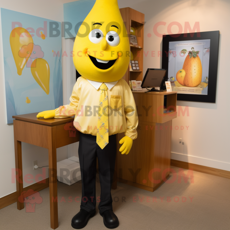 Yellow Mango mascot costume character dressed with a Dress Shirt and Tie pins Yellow Mango mascot costume character dressed with a Dress Shirt and Tie pins