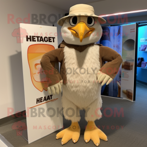 Beige Haast'S Eagle mascot costume character dressed with a Board Shorts and Hats