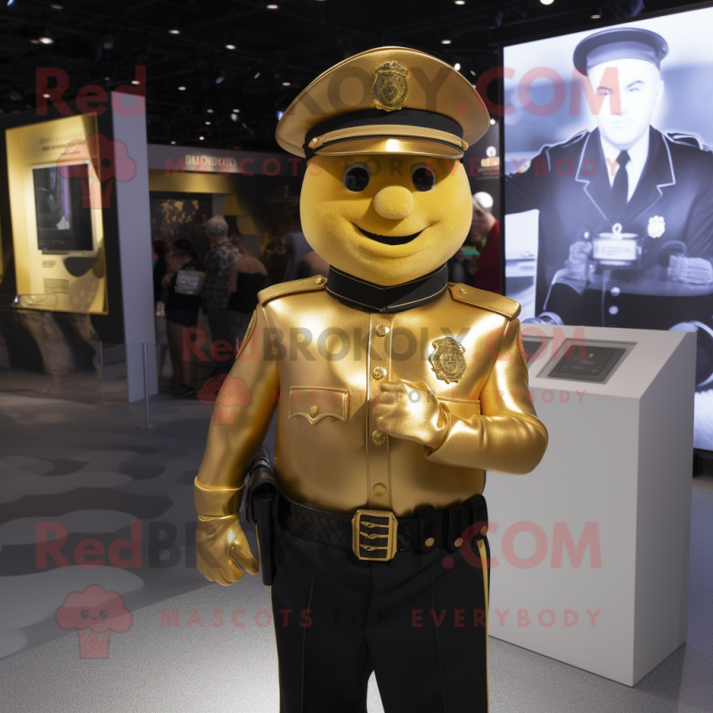 Gold Police Officer mascot costume character dressed with a Suit and Caps