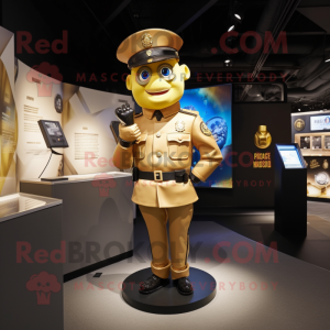 Gold Police Officer mascot costume character dressed with a Suit and Caps