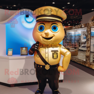 Gold Police Officer mascot costume character dressed with a Suit and Caps