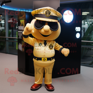 Gold Police Officer mascot costume character dressed with a Suit and Caps