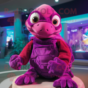 Magenta Sea Turtle mascot costume character dressed with a Turtleneck and Rings