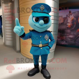 Turquoise Navy Soldier mascot costume character dressed with a Suit Pants and Beanies