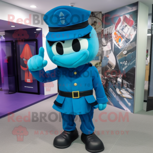 Turquoise Navy Soldier mascot costume character dressed with a Suit Pants and Beanies