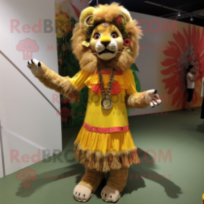nan Lion mascot costume character dressed with a Shift Dress and Anklets
