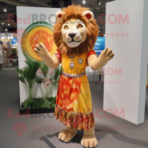 nan Lion mascot costume character dressed with a Shift Dress and Anklets