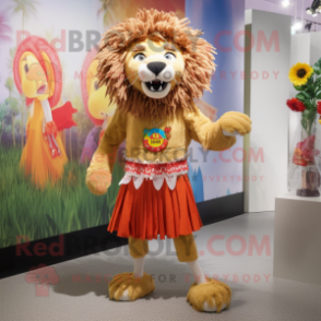 nan Lion mascot costume character dressed with a Shift Dress and Anklets