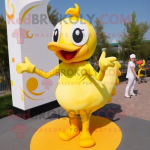 Lemon Yellow Swan mascot costume character dressed with a Leggings and Hairpins