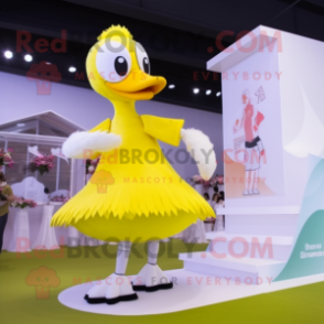 Lemon Yellow Swan mascot costume character dressed with a Leggings and Hairpins