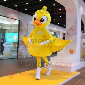 Lemon Yellow Swan mascot costume character dressed with a Leggings and Hairpins