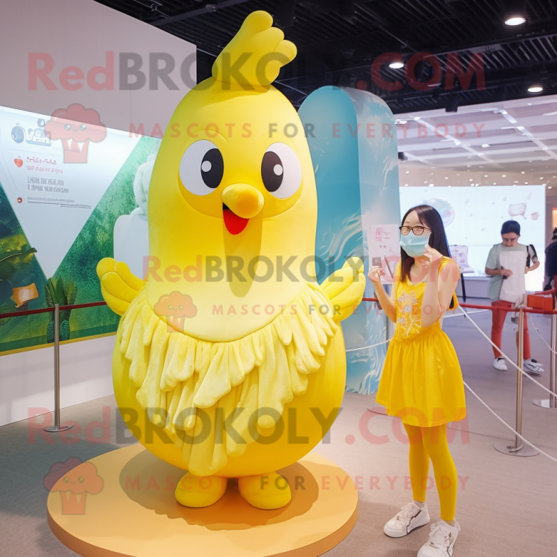 Lemon Yellow Swan mascot costume character dressed with a Leggings and  Hairpins - Mascot Costumes -  Sizes L (175-180CM)