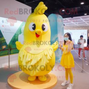 Lemon Yellow Swan mascot costume character dressed with a Leggings and Hairpins