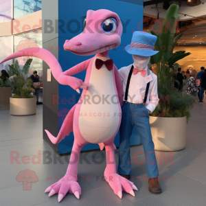 Pink Dimorphodon mascot costume character dressed with a Boyfriend Jeans and Bow ties