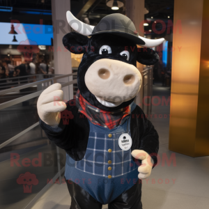 Black Bull mascot costume character dressed with a Button-Up Shirt and Berets