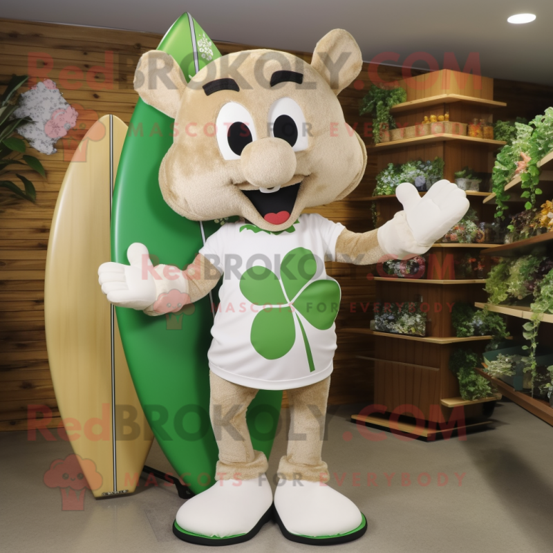 Beige Bunch Of Shamrocks mascot costume character dressed with a Board Shorts and Shoe clips