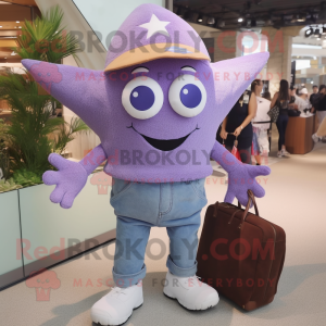 Lavender Starfish mascot costume character dressed with a Boyfriend Jeans and Handbags