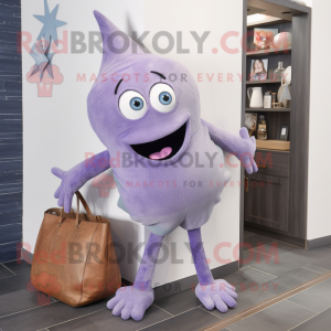 Lavender Starfish mascot costume character dressed with a Boyfriend Jeans and Handbags