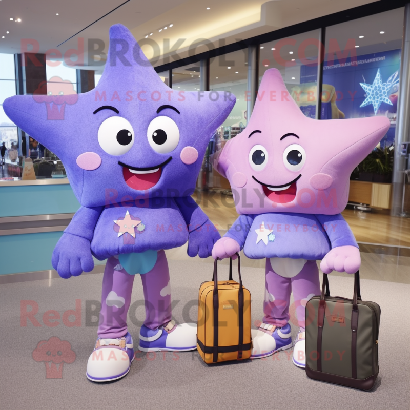 Lavender Starfish mascot costume character dressed with a Boyfriend Jeans and Handbags