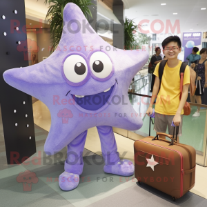 Lavender Starfish mascot costume character dressed with a Boyfriend Jeans and Handbags