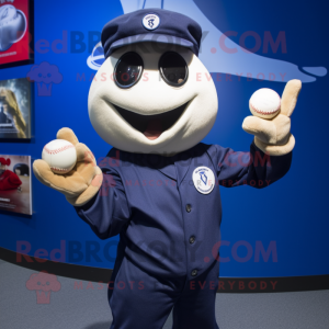 Navy Juggle mascot costume character dressed with a Henley Shirt and Gloves