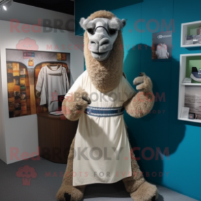 Gray Camel mascot costume character dressed with a Cardigan and Belts