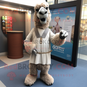 Gray Camel mascot costume character dressed with a Cardigan and Belts