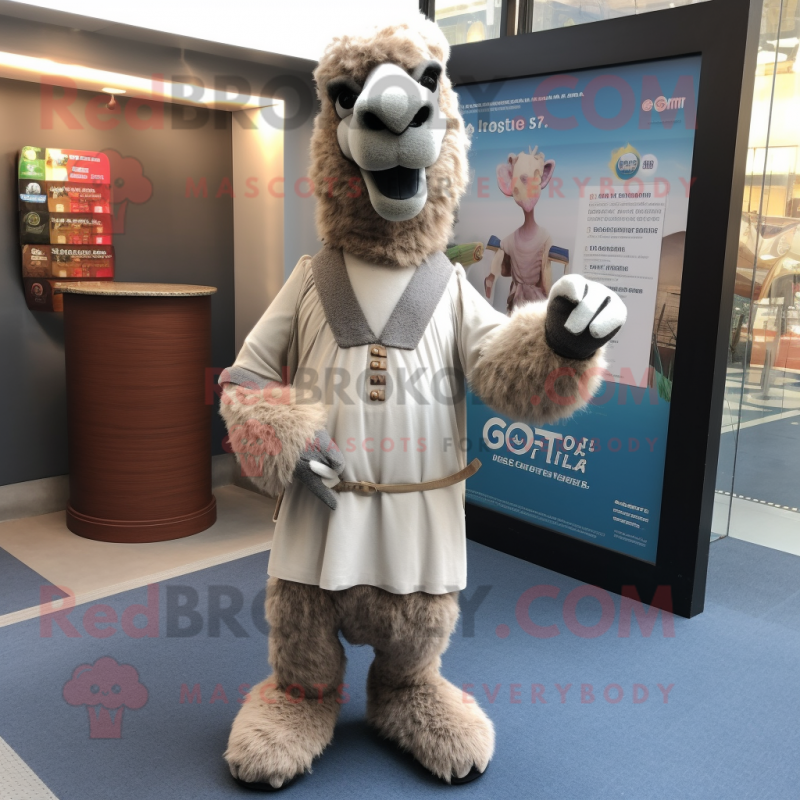 Gray Camel mascot costume character dressed with a Cardigan and Belts