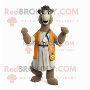 Gray Camel mascot costume character dressed with a Cardigan and Belts