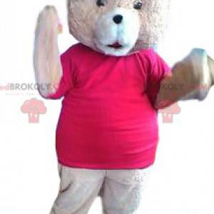 Mascotte d'ours rose avec un maillot fushia - Redbrokoly.com