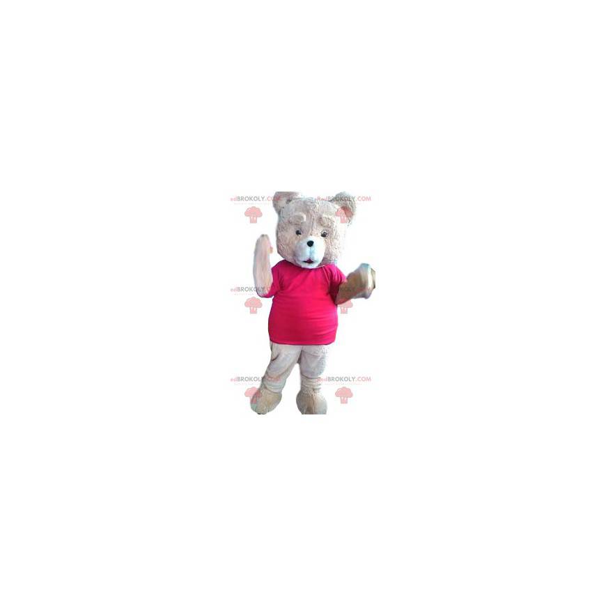 Mascotte orso rosa con una maglia fucsia - Redbrokoly.com