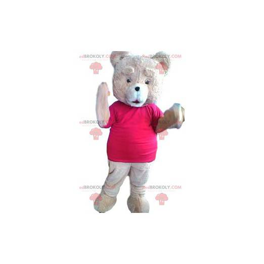 Mascotte d'ours rose avec un maillot fushia - Redbrokoly.com
