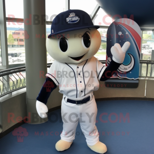 Navy Ray mascot costume character dressed with a Baseball Tee and Hat pins