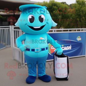 Cyan Steak mascot costume character dressed with a Capri Pants and Wallets