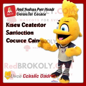 Gold Roosters mascot costume character dressed with a One-Piece Swimsuit and Gloves