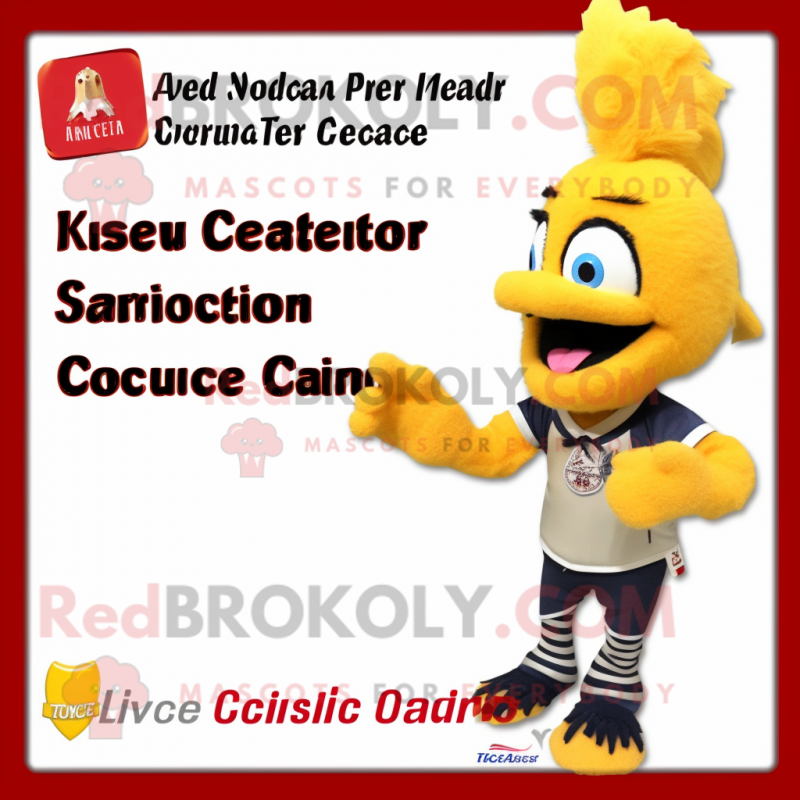 Gold Roosters mascot costume character dressed with a One-Piece Swimsuit and Gloves Gold Roosters mascot costume character dressed with a One-Piece Swimsuit and Gloves