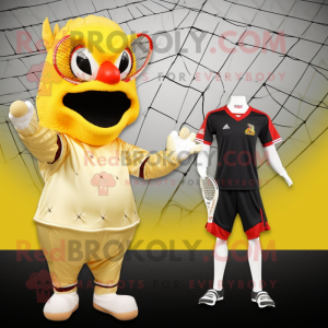 Gold Roosters mascot costume character dressed with a One-Piece Swimsuit and Gloves