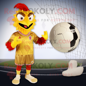 Gold Roosters mascot costume character dressed with a One-Piece Swimsuit and Gloves