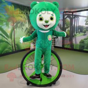 Forest Green Unicyclist mascot costume character dressed with a Romper and Anklets