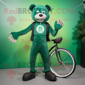 Forest Green Unicyclist mascot costume character dressed with a Romper and Anklets