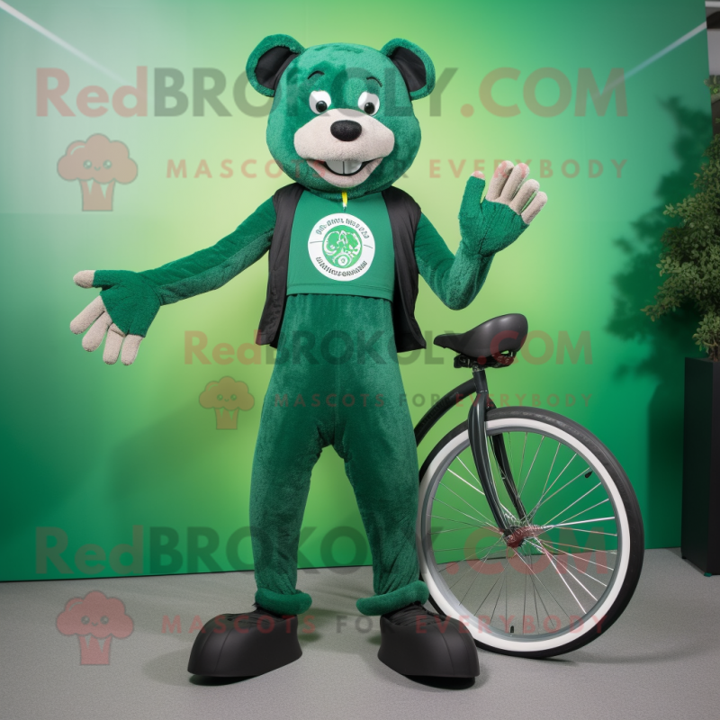 Forest Green Unicyclist mascot costume character dressed with a Romper and Anklets