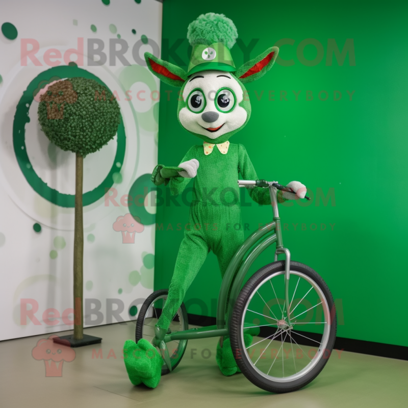 Forest Green Unicyclist mascot costume character dressed with a Romper and Anklets