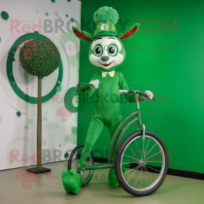 Forest Green Unicyclist mascot costume character dressed with a Romper and Anklets