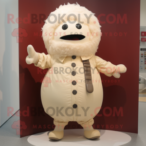 Beige Human Cannon Ball mascot costume character dressed with a Jacket and Brooches